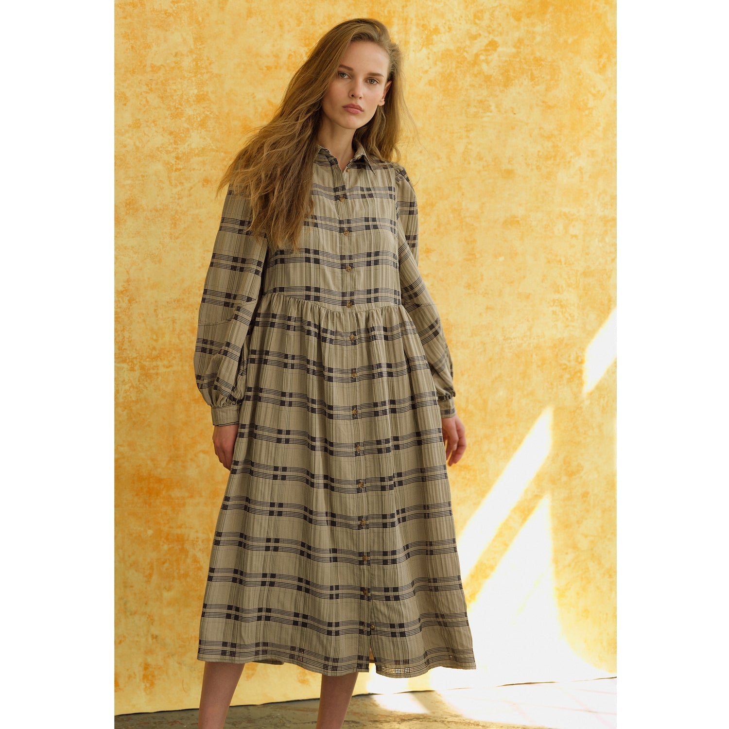 Yellow check hot sale shirt dress