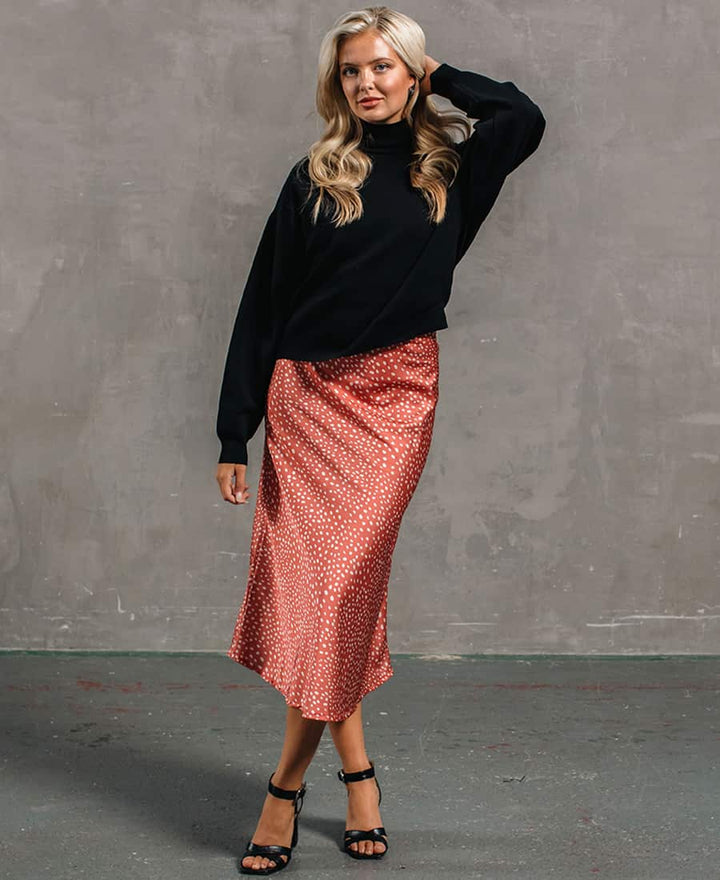 Pink Animal Satin Midi Skirt