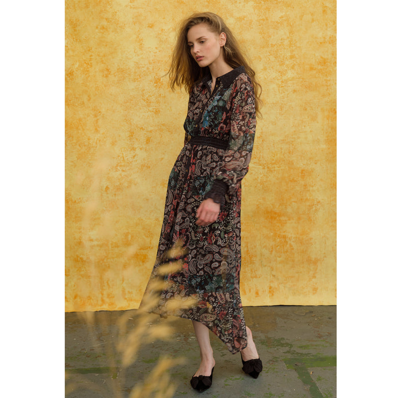 Celia Paisley Floral Midi Shirt Dress