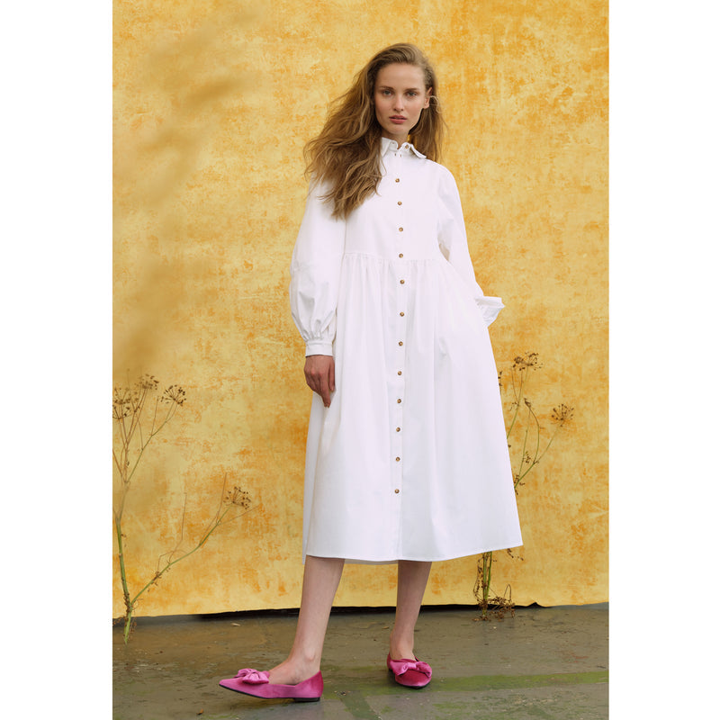 Nora White Midi Shirt Dress