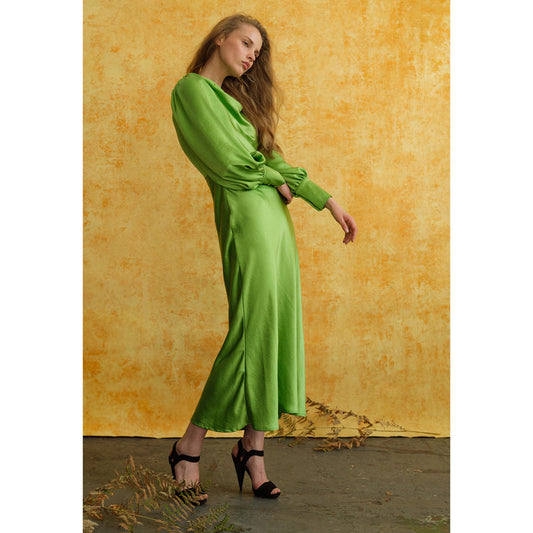 Sadie Green Satin Cowl Neck Midi Dress